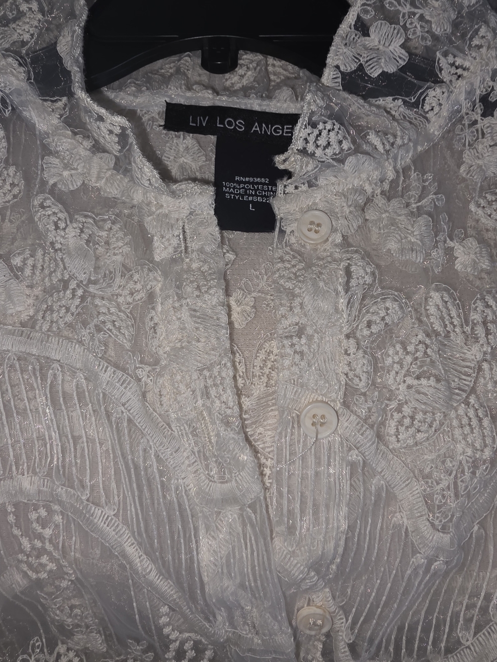 Liv Los Angeles Lace Mesh Short-Sleeve Embroidery Blouse, Size L - Picture 4 of 4